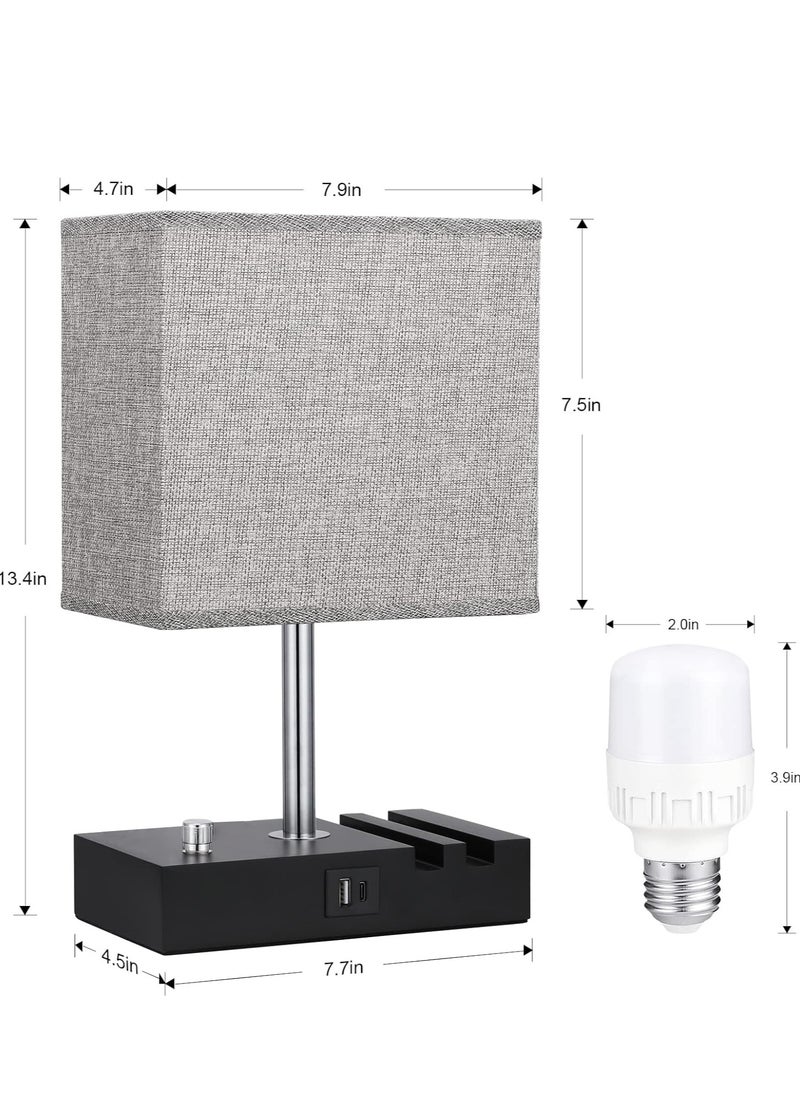 Generic - Bedside Lamp with 2 USB Port Table Lamps for Bedroom Lamps Nightstand Lamps with Grey Shade  Bed Lamp Small Desk Lamps for Living Room(Bulb Included) - Image 1