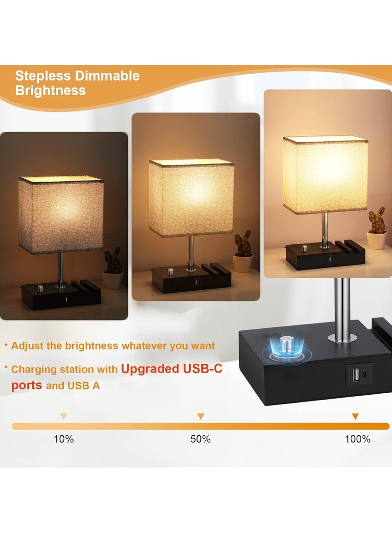 Generic - Bedside Lamp with 2 USB Port Table Lamps for Bedroom Lamps Nightstand Lamps with Grey Shade  Bed Lamp Small Desk Lamps for Living Room(Bulb Included) - Image 1
