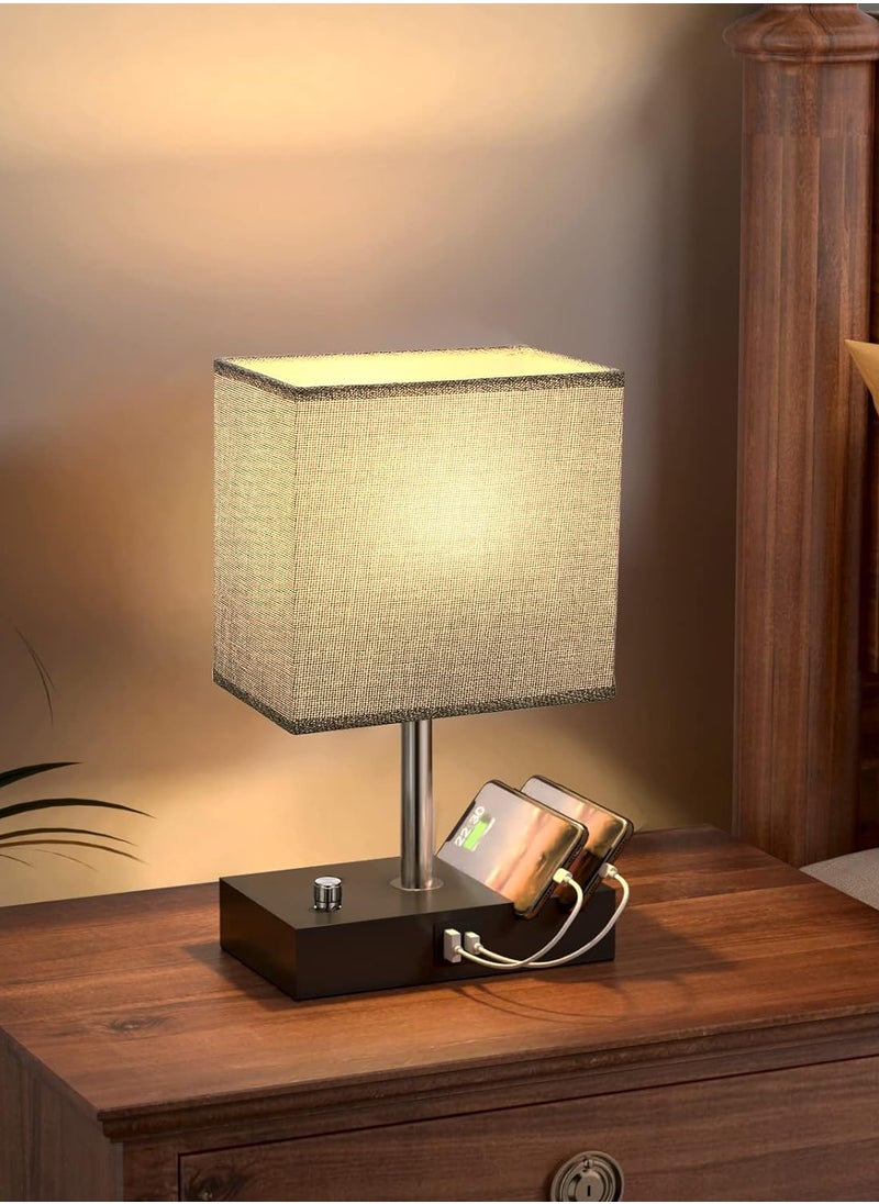 Generic - Bedside Lamp with 2 USB Port Table Lamps for Bedroom Lamps Nightstand Lamps with Grey Shade  Bed Lamp Small Desk Lamps for Living Room(Bulb Included) - Image 1