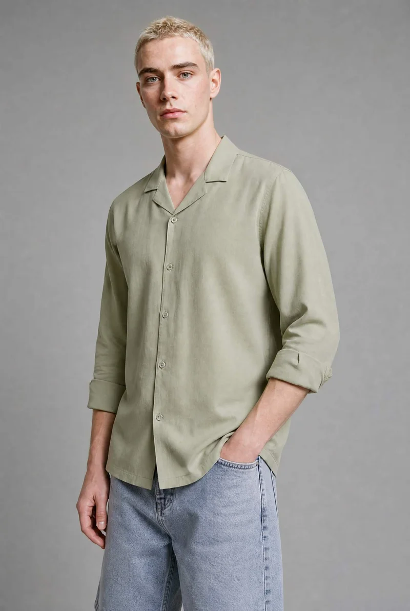 Regular Fit Apache Neck Short Sleeve Shirt