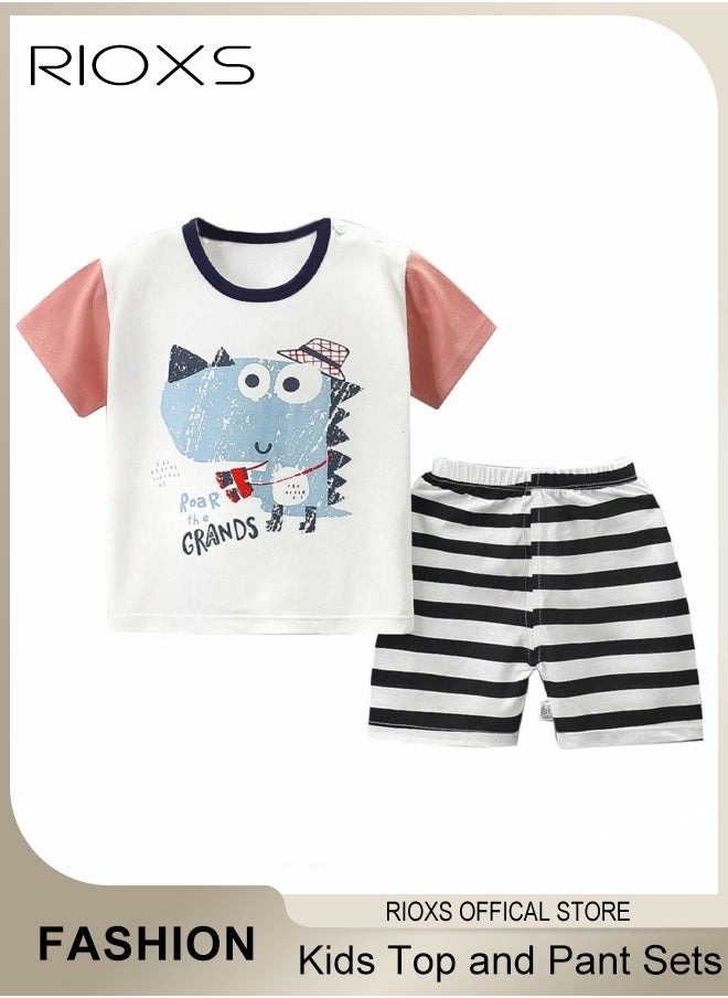RIOXS - Toddler Baby Boys Top and Short Sets Kids Short Sleeve T-shirt Short Suits Cotton Outfits Playwear - Image 1