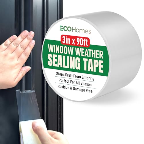 ECOHomes Window Weather Sealing Tape | Winter Weather Stripping Tape to Block Cold Drafts Through Window Gaps and AC Units, Insulation Seal and Draft Blocker for Home (3 Inch by 90 FT, Clear) - Image 1