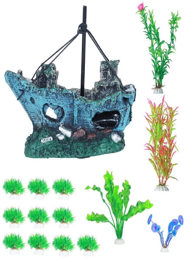 Saim Aquarium Large Shipwreck Decorations Resin Lifelike Ship Decor, Sunken Ship with Fish Tank Artificial Plastic Plants Fish Tank Accessories for Natural Look - Image 1