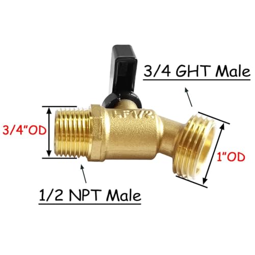 Uenede Brass Garden Hose Bibb Valve 12 NPT MIP Male Inlet to 34 GHT Male Outlet Faucets Spigot with Quarter Turn Ball Valve Pack of 2 - Image 3
