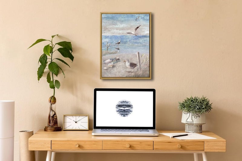 Pyradecor Bathroom Decor Framed Blue Beach Seaside Seagull Picture - Image 5