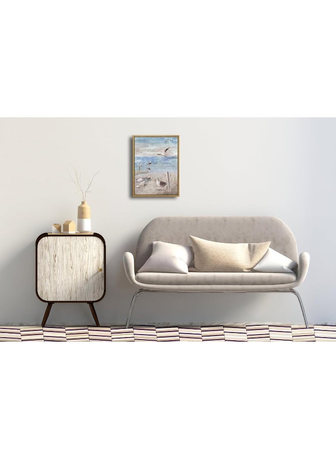 Pyradecor Bathroom Decor Framed Blue Beach Seaside Seagull Picture - Image 4