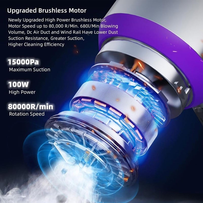 AoMige 4 in 1 Wireless Car Vacuum,15000PA Portable Rechargeable Vacuum Cleaner,Brushless Motor Handheld Car Vacuum,Strong Suction Air Duster Vacuum for Cleaning Pet Hair,Home, Desktop,Office,Car (Silver) - Image 2