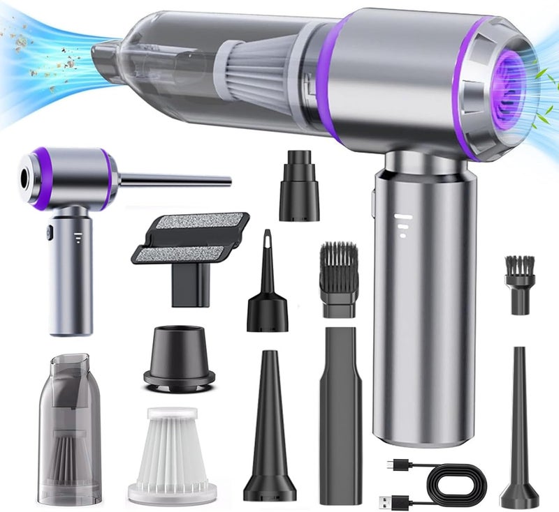 AoMige 4 in 1 Wireless Car Vacuum,15000PA Portable Rechargeable Vacuum Cleaner,Brushless Motor Handheld Car Vacuum,Strong Suction Air Duster Vacuum for Cleaning Pet Hair,Home, Desktop,Office,Car (Silver) - Image 1