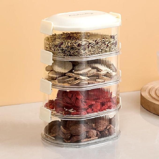 Caltero Storage Box For Kitchen Spice Container and Seasoning Box Multipurpose Leak Proof And Reusable Food Storage Box For Nuts Grain And Dry Food Kitchen OrganizersSet of 4 multicolor2024 - Image 1