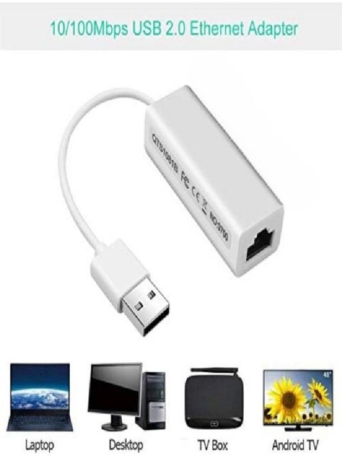 Adapter from (USB 2.0) to RJ45 Ethernet LAN 10/100 Mbps - White