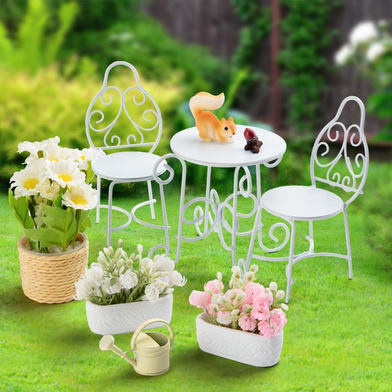 Minamzee 112 Scale Dollhouse Table Chair Sets 9Pcs Metal Miniature Patio Sets Dollhouse Fairy Garden Bistro Outdoor Furniture Accessories with Jasmine Daisies Squirrel and Kettle - Image 3