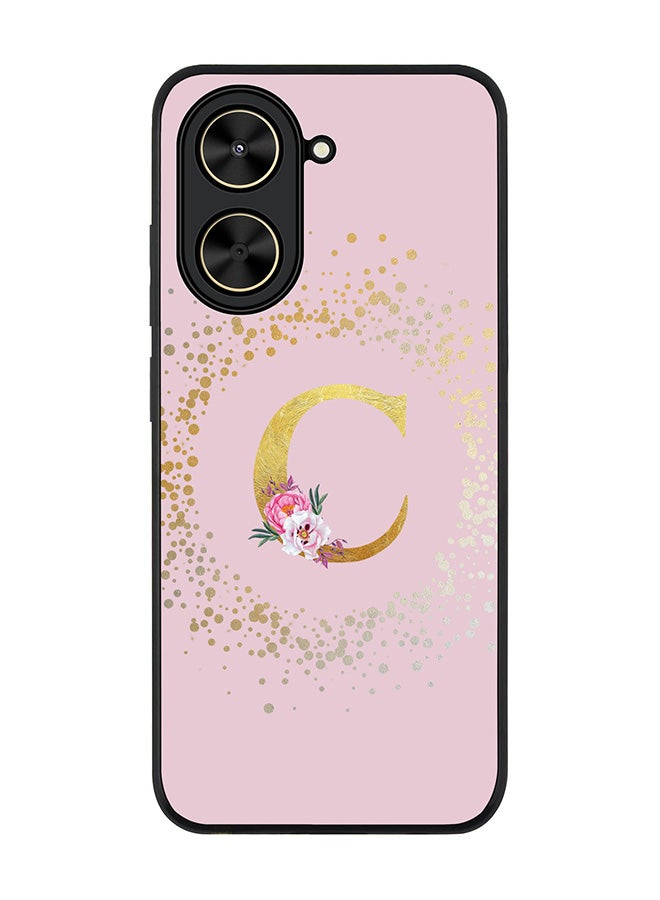 Stylizedd For Xiaomi Poco C71 / Redmi A5 4G Case,Slim fit Camera Protection, Shockproof Thin Phone cover  - Custom Monogram Floral - C  (Pink )