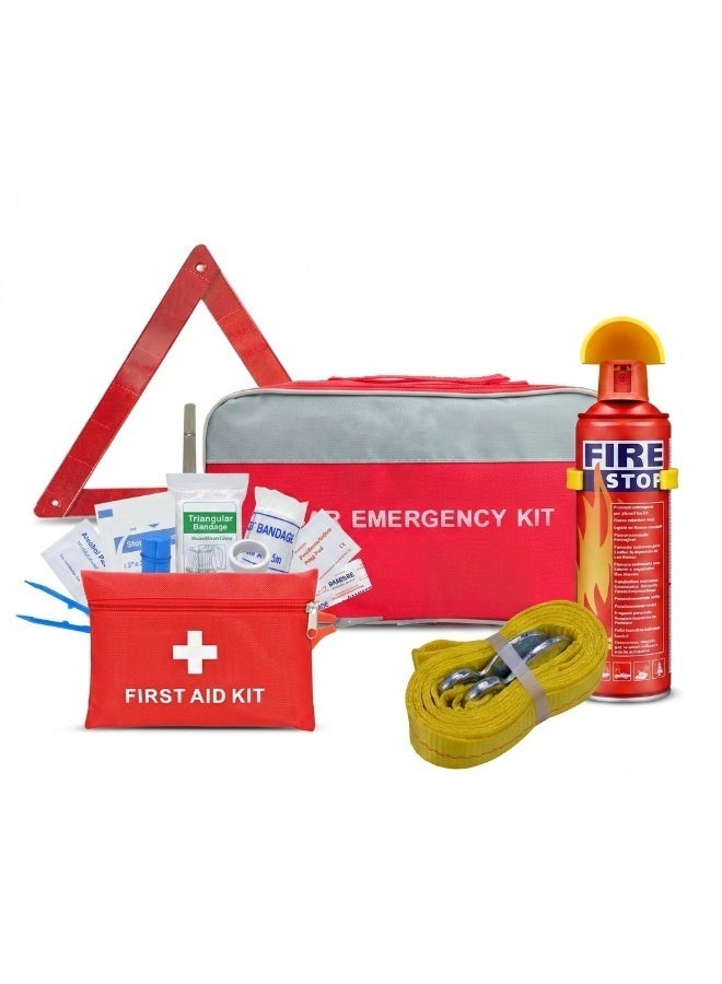 SolidX Car Emergency Kit with First Aid Kit, Scissor Jack, Tow Strap, Warning Triangle & Fire Stop Fire Extinguisher – Complete Roadside Emergency Safety Kit for Cars & Vehicles - Image 4