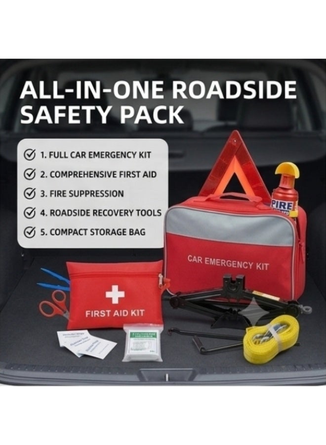 SolidX Car Emergency Kit with First Aid Kit, Scissor Jack, Tow Strap, Warning Triangle & Fire Stop Fire Extinguisher – Complete Roadside Emergency Safety Kit for Cars & Vehicles - Image 5