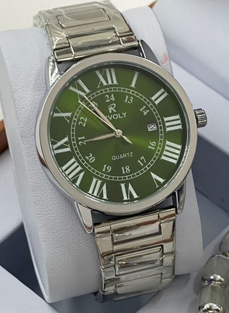 Rivoly Gift Set Men's Watch Set of 4 Pieces Watch with Pen Set of Buttons and Rosary - Image 2