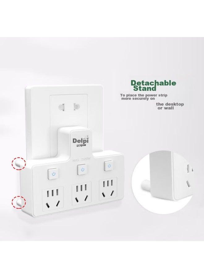 Delipow Socket, Adapter Plug, Three-way Multi-function, Individual Switch, Wireless Conversion Socket - Image 3