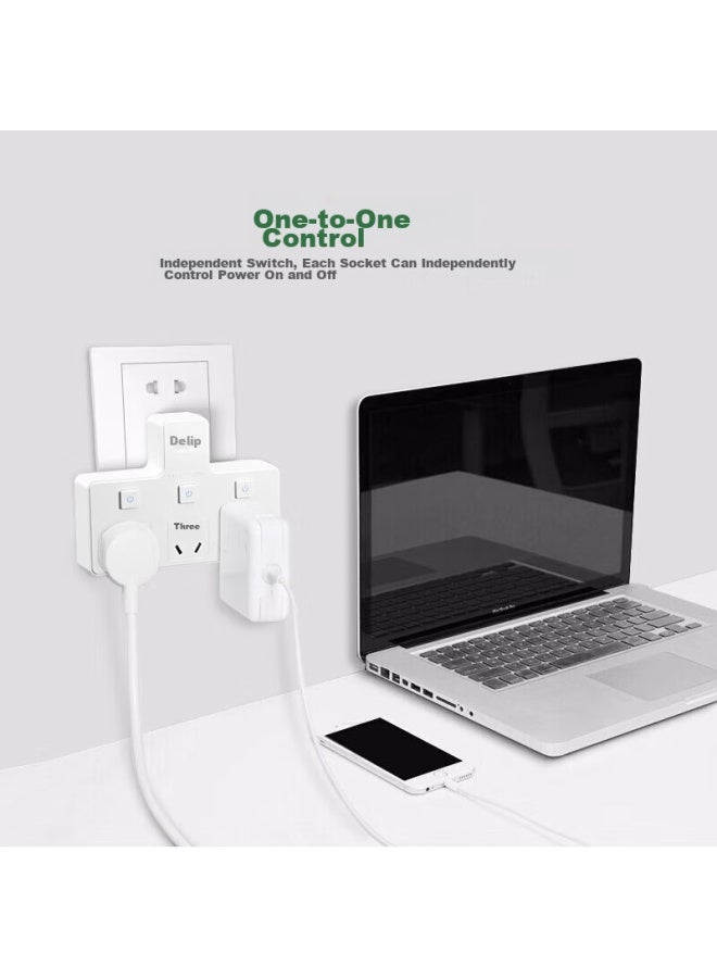 Delipow Socket, Adapter Plug, Three-way Multi-function, Individual Switch, Wireless Conversion Socket - Image 2