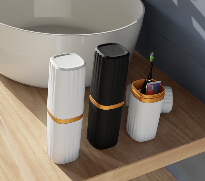 Leawall Leawall Square Toothbrush Holder - Multipurpose Storage Organizer for Bathroom, Travel, Camping, Business Trips, and School Use -2 Pcs(Black & White) - Image 1
