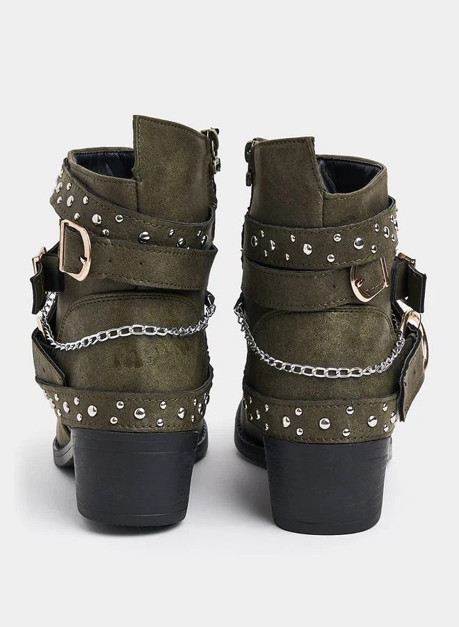 Styli Buckle Embellished Ankle Length Boots