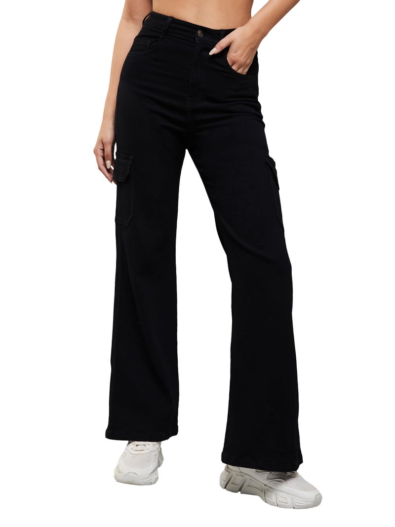 Miss Chase Women's Wide Leg High/Mid Rise Regular Length Jeans (Plus (MCSS24DEN79-02-331-30, Lead Black, 30) - Image 1