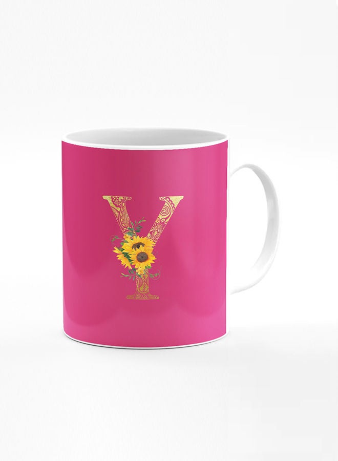 Stylizedd Designer Printed Coffee Mug 11oz Ceramic Personalised Gift Mugs Cup Custom Monogram Initial Letter Floral Pattern Alphabet Y (Dark Pink Rose) - Image 1