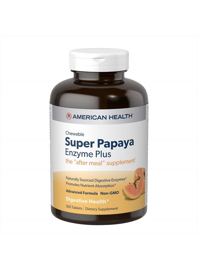 American Health Super Papaya Enzyme Plus Chewable Tablets, Natural Papaya Flavor - Promotes Digestion & Nutrient Absorption, Contains Papain & Other Enzymes - 360 Count - Image 1