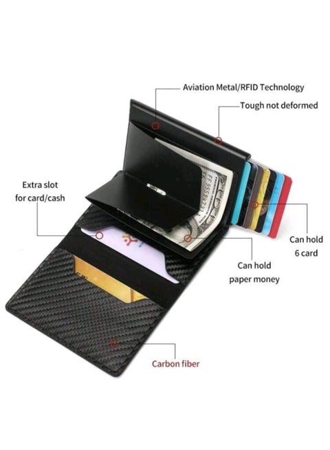 Men's Slim RFID Blocking Smart Wallet - Carbon Fiber Metal Pop-Up Credit Card Holder