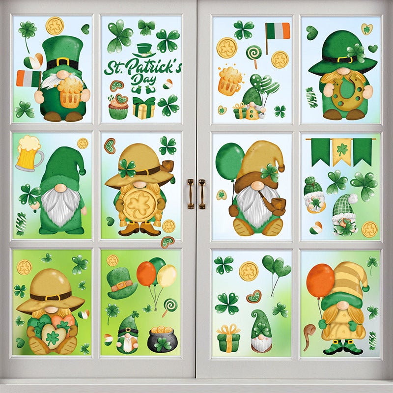 2026 St. Patrick'S Day Electrostatic Adhesive Shamrock Gnome Irish Holiday Party Decorations - Image 4
