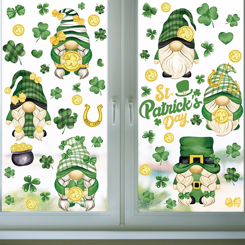 2026 St. Patrick'S Day Electrostatic Adhesive Shamrock Gnome Irish Holiday Party Decorations - Image 3