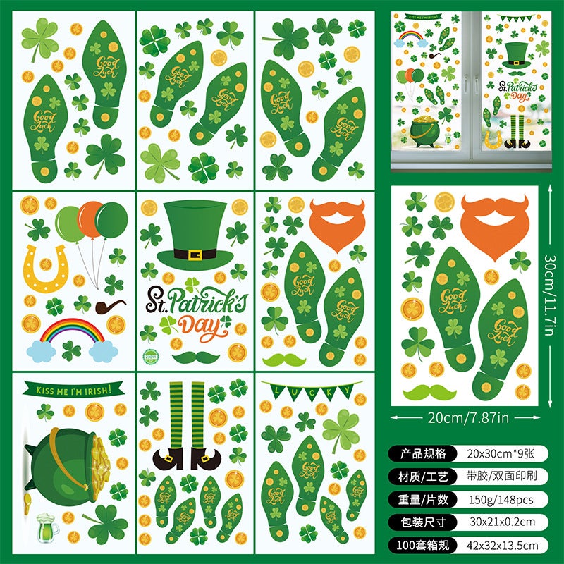 2026 St. Patrick'S Day Electrostatic Adhesive Shamrock Gnome Irish Holiday Party Decorations - Image 1