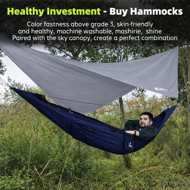 CROSSHIP Camping Hammock with Mosquito Net and RainFly Tarp - 2 Person Hammock, Portable Parachute Nylon Hammock for Outdoor, Hiking, Backpacking, Backyard, Travel (Up to 500lbs) - Midnight Blue - Image 3