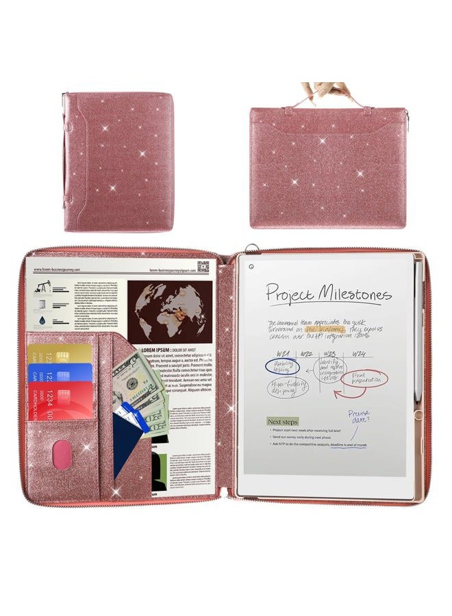 E NET-CASE Glittering PU Leather Case for Remarkable Paper Pro Tablet 11.8" (2024 Released), Business Handheld Design Cover for Remarkable Pro Digital Paper with Pen Holder (Starry Night Pink) - Image 1