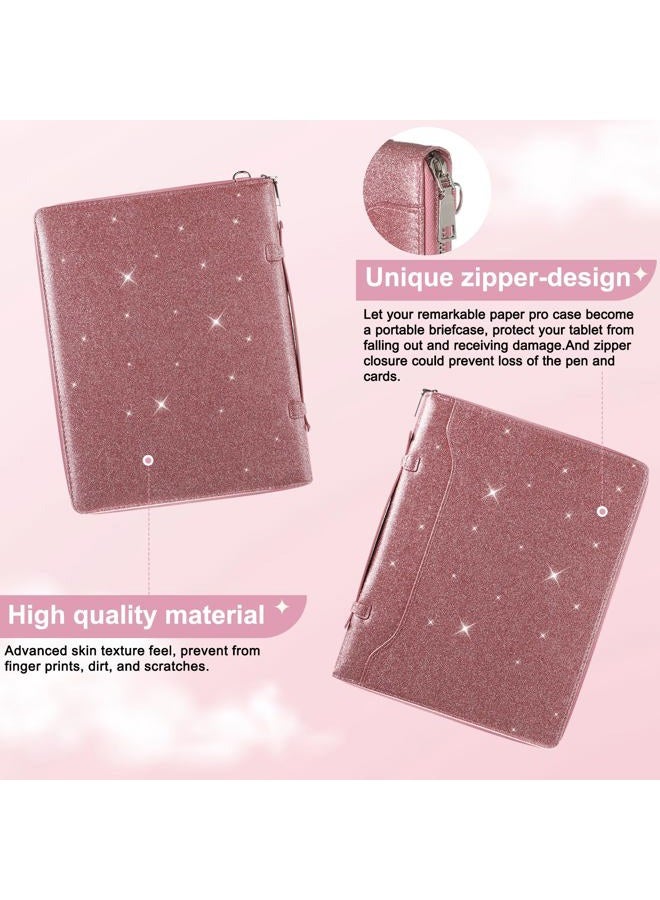 E NET-CASE Glittering PU Leather Case for Remarkable Paper Pro Tablet 11.8" (2024 Released), Business Handheld Design Cover for Remarkable Pro Digital Paper with Pen Holder (Starry Night Pink) - Image 5