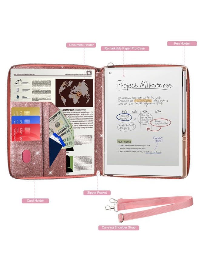 E NET-CASE Glittering PU Leather Case for Remarkable Paper Pro Tablet 11.8" (2024 Released), Business Handheld Design Cover for Remarkable Pro Digital Paper with Pen Holder (Starry Night Pink) - Image 4