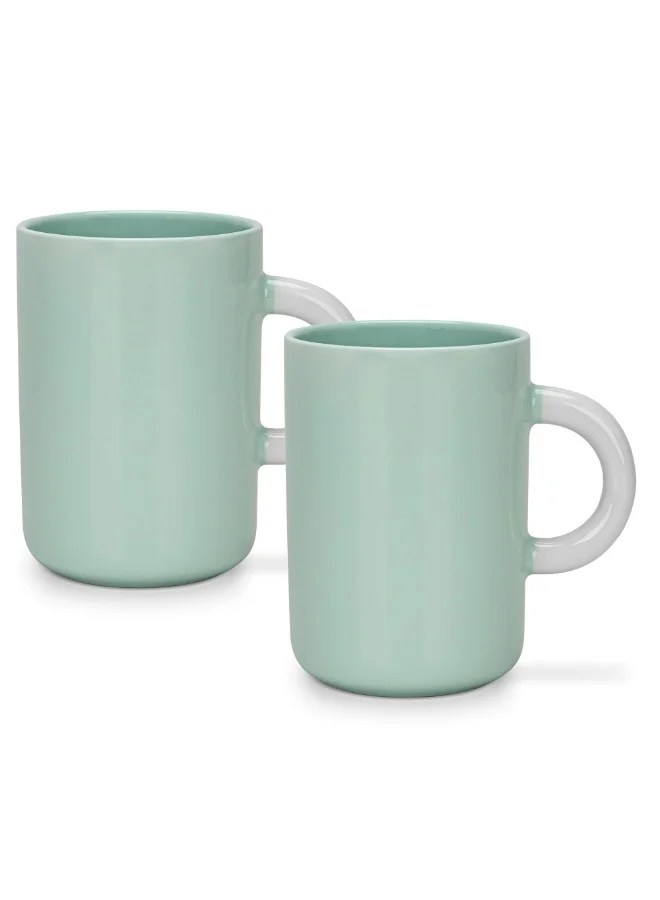 Fissman Green 540ml Coffee Mugs Set 540mL, Set of 2 Ceramic Coffee Mugs with Big Handle | New Bone China Mugs | Non Slip Bottom Coffee Mugs for for Tea, Coffee, Hot/Cold Beverage (Green)  | Best Price UAE