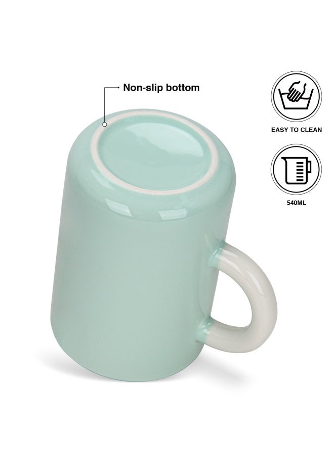 Fissman طقم أكواب قهوة 540 مل، طقم من 2 أكواب قهوة خزفية بمقبض كبير | أكواب جديدة من البورسلين العظمي | أكواب قهوة ذات قاعدة غير قابلة للانزلاق للشاي، القهوة، المشروبات الساخنة/الباردة (أخضر) - Image 2