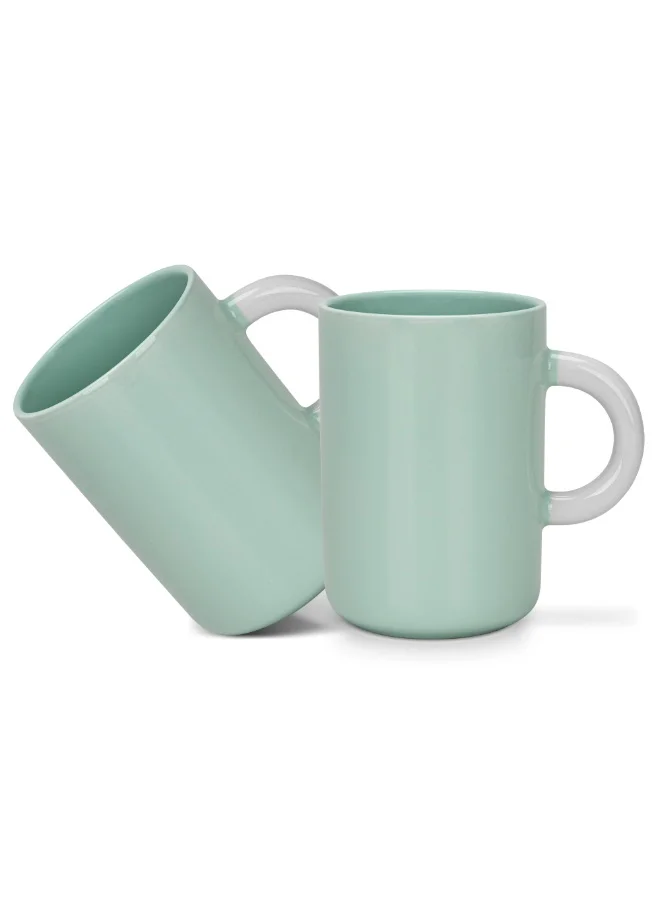 Fissman Coffee Mugs Set 540mL, Set of 2 Ceramic Coffee Mugs with Big Handle | New Bone China Mugs | Non Slip Bottom Coffee Mugs for for Tea, Coffee, Hot/Cold Beverage (Green)