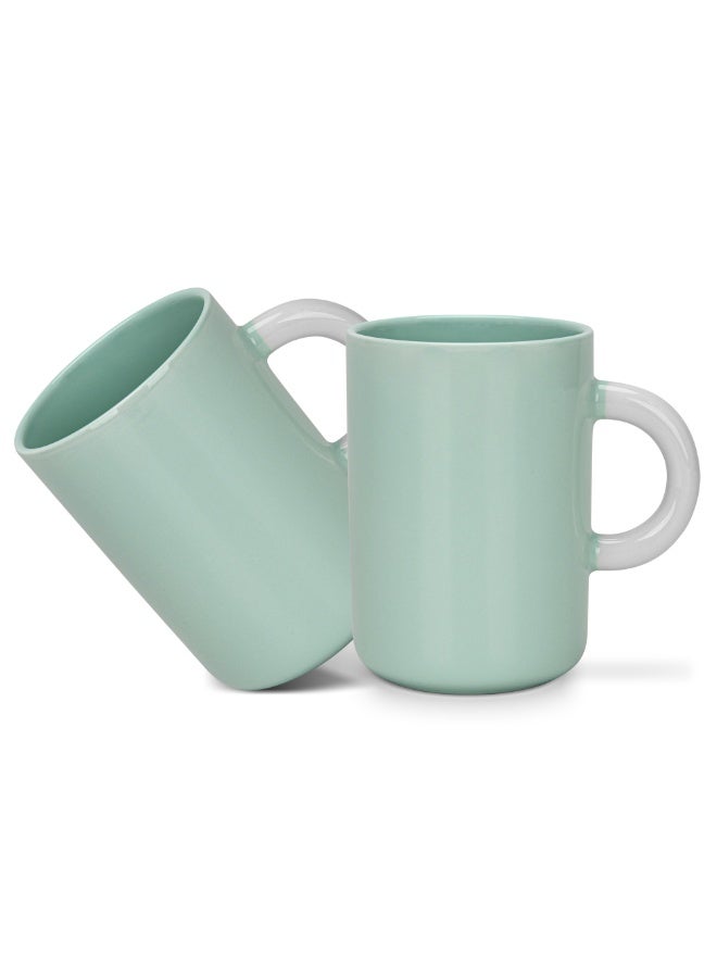 Fissman طقم أكواب قهوة 540 مل، طقم من 2 أكواب قهوة خزفية بمقبض كبير | أكواب جديدة من البورسلين العظمي | أكواب قهوة ذات قاعدة غير قابلة للانزلاق للشاي، القهوة، المشروبات الساخنة/الباردة (أخضر) - Image 1