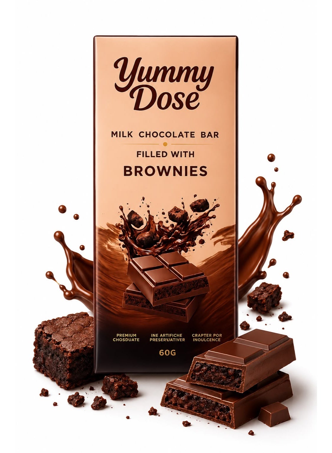 Yummy dose milk chocolate bar filled with brownies
