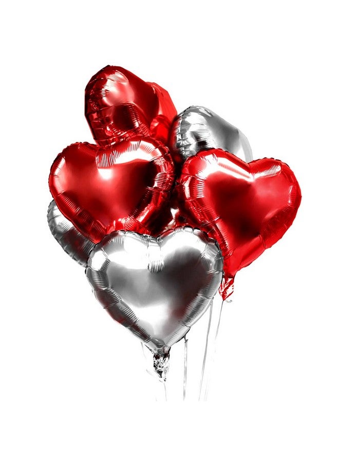 AWESON PARTY Red Heart Foil Mylar Balloons - Silver Metallic Heart Shaped Balloons Foil for Valentines Day Decor Romantic Decorations Special Night Wedding Bachelorette Birthday Party Favor Balloon Decors, 30pc - Image 1