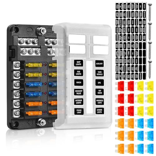 STHIRA® HIRA 12V Car Fuse Box Kit - 12-Way Blade Fuse Block with LED Indicator,Waterproof Compact Design,Universal Holder for Auto Truck Boat (Includes Plastic Cover & Mini Fuses) - Image 1