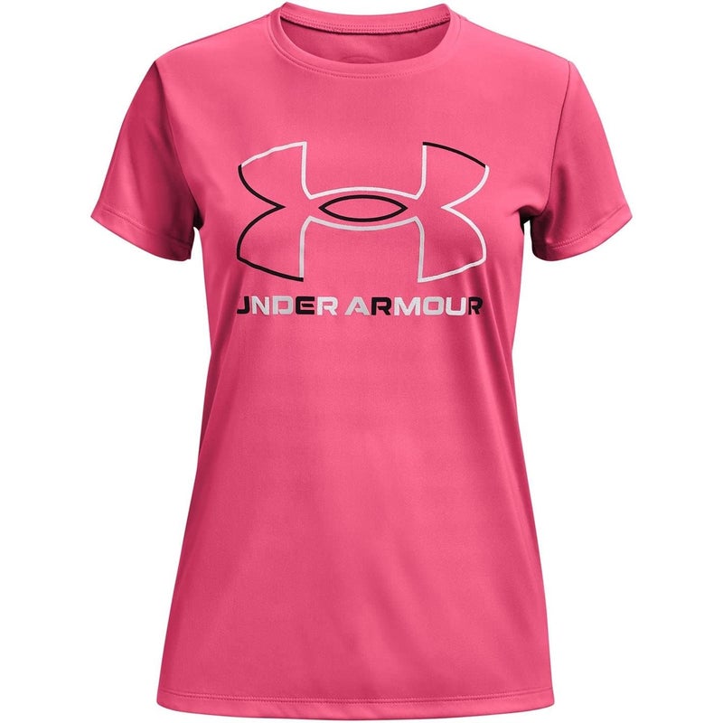 Under Armour Girls Tech Big Logo Short Sleeve T-Shirt, Cerise (653)/Black, Youth Small - Image 5