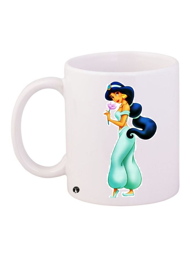 Jasmine Printed Coffee Mug White/Green/Blue 11ounce