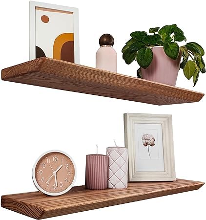 Crysellewoods Solid Sheesham Wood Floating Shelves, Set of 2 Rustic Shelves, Wooden Wall Shelves for Living Room, Bedroom, Kitchen, Bathroom, Farmhouse (Indian Solid Sheesham Wood) (Brown) - Image 1