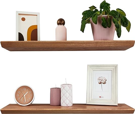 Crysellewoods Solid Sheesham Wood Floating Shelves, Set of 2 Rustic Shelves, Wooden Wall Shelves for Living Room, Bedroom, Kitchen, Bathroom, Farmhouse (Indian Solid Sheesham Wood) (Brown) - Image 2