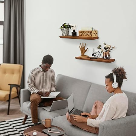 Crysellewoods Solid Sheesham Wood Floating Shelves, Set of 2 Rustic Shelves, Wooden Wall Shelves for Living Room, Bedroom, Kitchen, Bathroom, Farmhouse (Indian Solid Sheesham Wood) (Brown) - Image 3