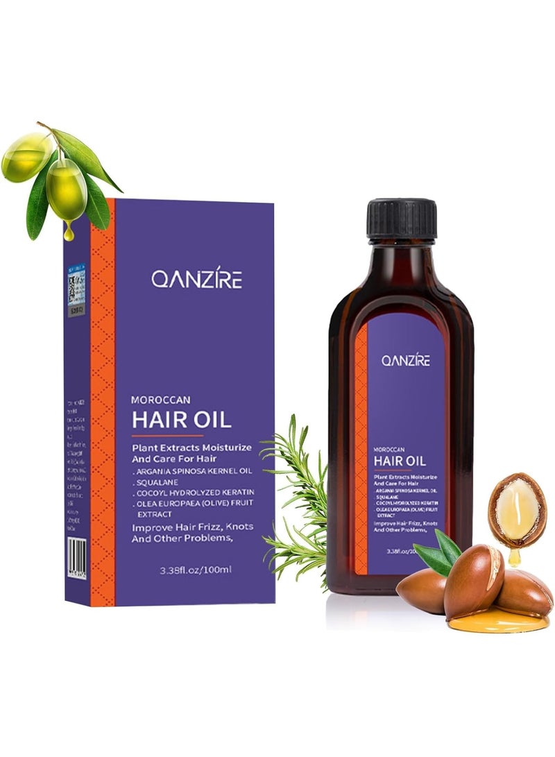 Zikra Hair Oil Treatment, ORGANIC Moroccan Argan Essential Oil, Penetrating Leave Hair Soft & Shiny, Split End Repair for Dry & Damaged Hair,Treatment For Dry, Damaged Hair, 100ML - Image 1