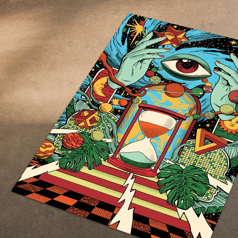 Vagonik Wagonik Cosmic Eye Psychedelic Patterned Digital Printed Carpet Non-Slip Based Washable Carpet