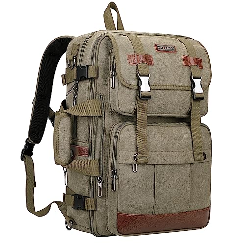 WITZMAN Canvas Travel Backpack for Men Large Laptop Backpack Fit 16 inch Carry-on Airline Approved Convertible Shoulder Rucksack(A6617-3 Army Green) - Image 1