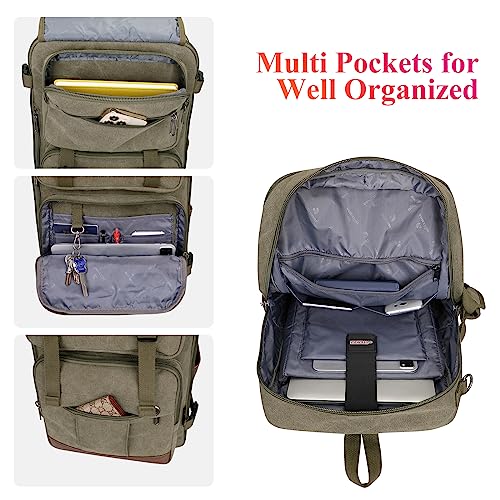 WITZMAN Canvas Travel Backpack for Men Large Laptop Backpack Fit 16 inch Carry-on Airline Approved Convertible Shoulder Rucksack(A6617-3 Army Green) - Image 4